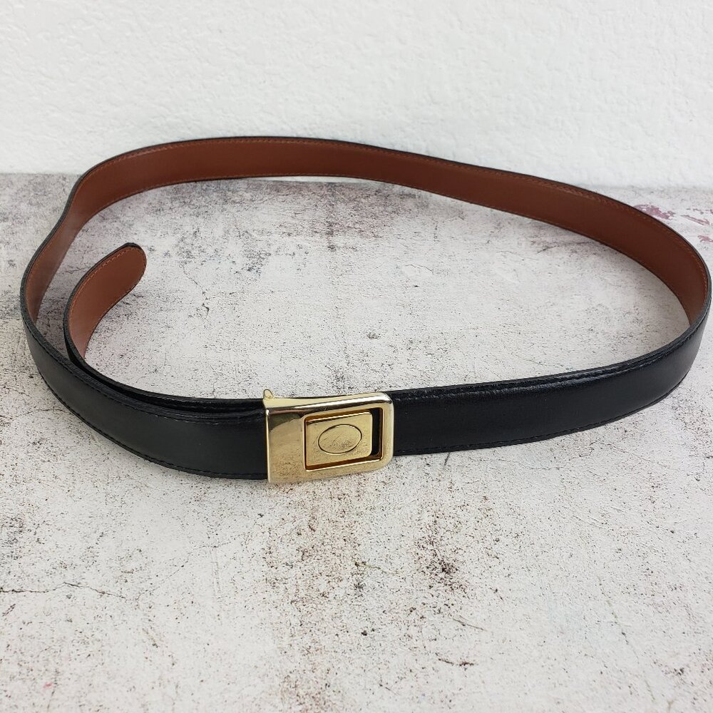 Vintage Italy Genuine Leather Belt Black Minimalist Art Deco
